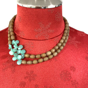 Vintage Islands Brown & Green Beaded Necklace Choker 925 Sterling Silver Clasp